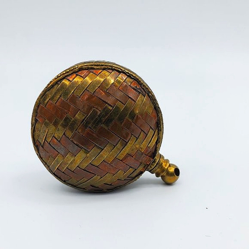 Vintage Indian Brass and Copper Perfume Bottle Pendant, Woven Herringbone